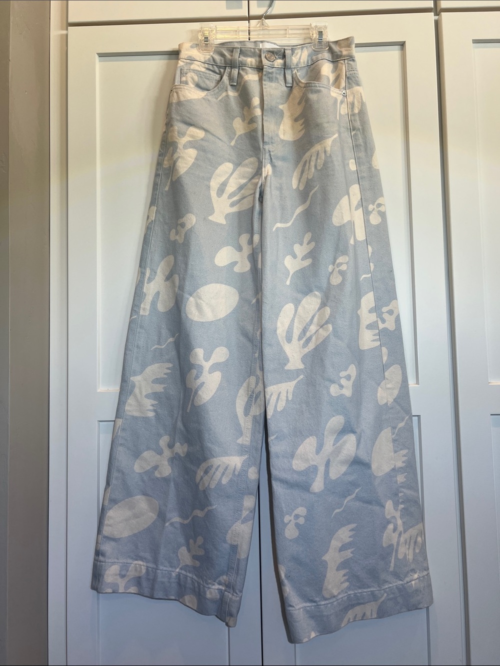NWOT FRAME High Rise Baggy Wide Leg Jeans Tropical Chambray Abstract Size 25